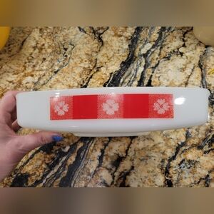 Vintage Federal Red Gingham Loaf Pan Oven Proof USA